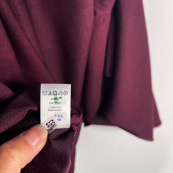 New LOFT M Burgundy Red Ruffle Off The Shoulder Halter Blouse Top Bell Sleeve - Picture 11 of 13